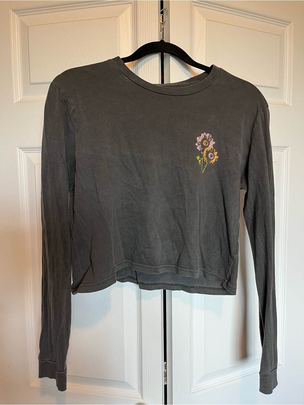 Volcom Charcoal Long-Sleeve Crop Tee with Pink & Yellow Floral